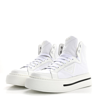 Prada Re-Nylon Gabardine Spazzolato Macro Quilted Triangle Logo Mens High Top 45mm Sneakers 8.5 White 4 of 10