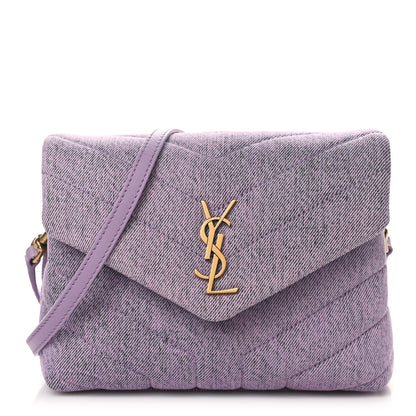 Saint Laurent Denim Y Quilted Monogram Toy Loulou Crossbody Bag Bleached Lilac 1 of 12