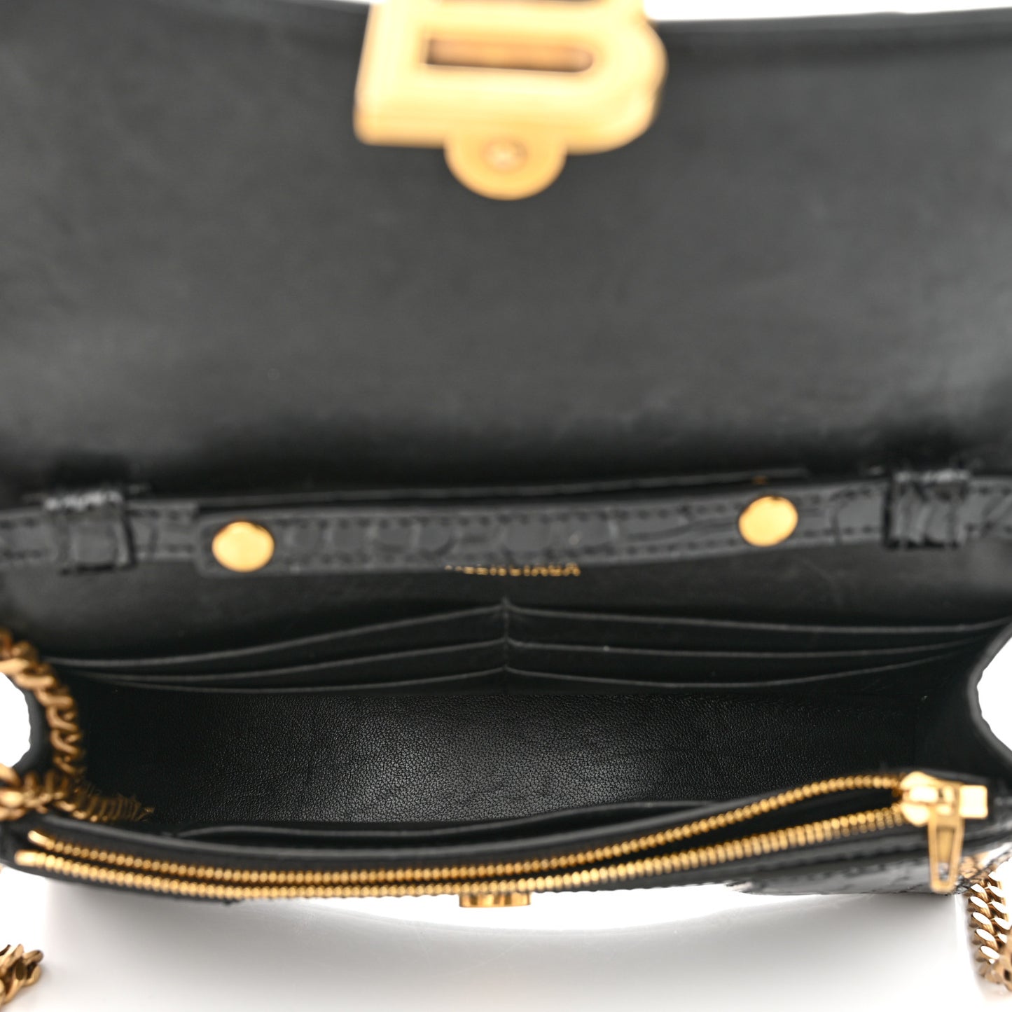 Shiny Calfskin Crocodile Embossed Hourglass Chain Bag Black