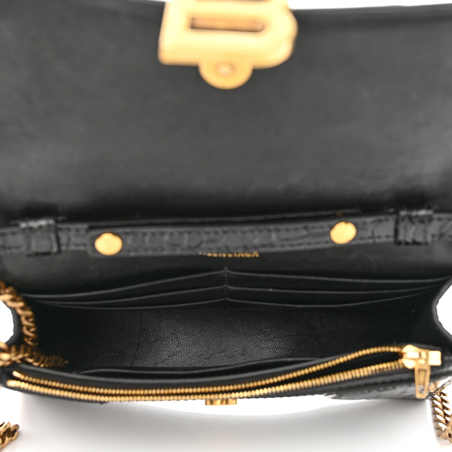 Balenciaga Shiny Calfskin Crocodile Embossed Hourglass Chain Bag Black 4 of 10