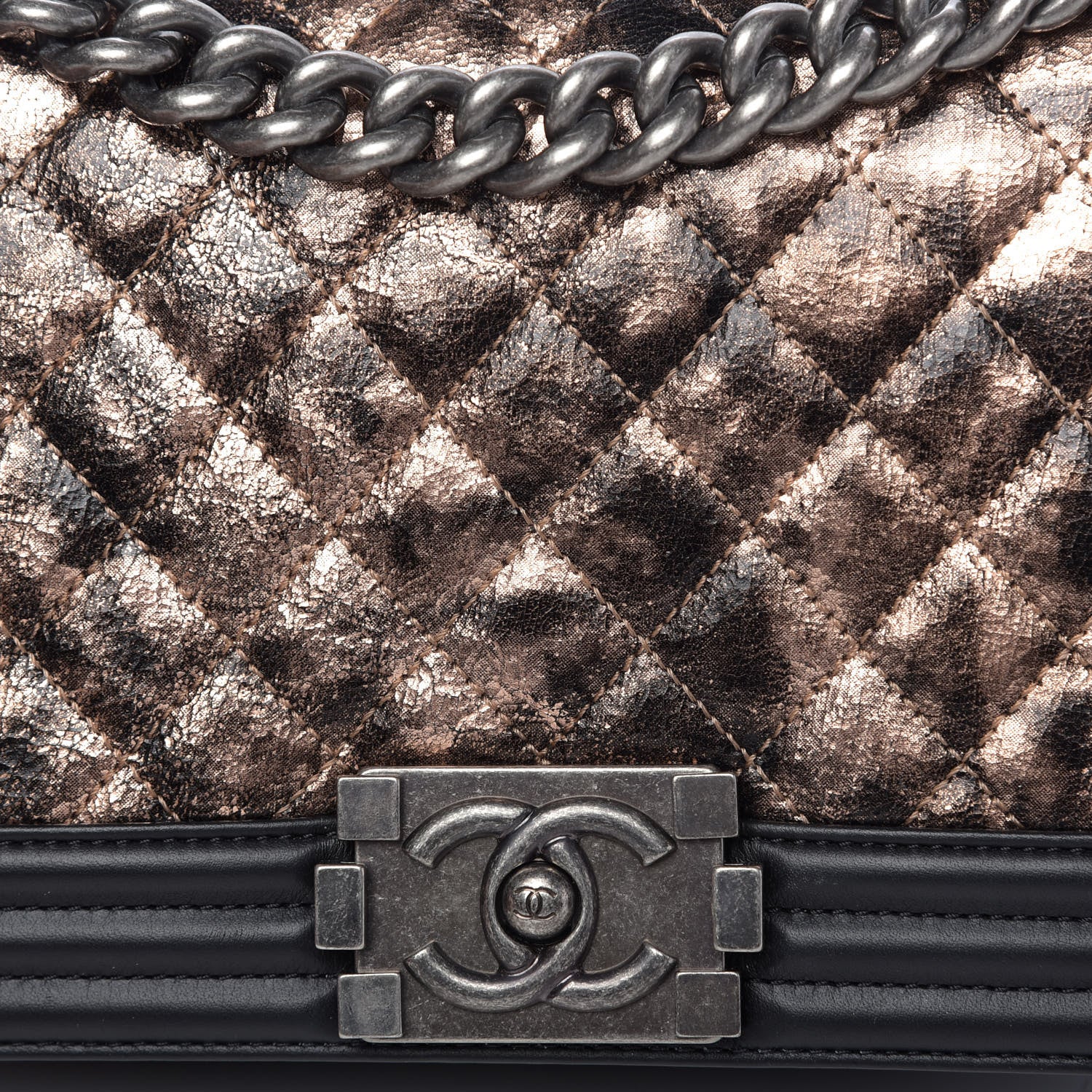 Chanel Metallic Crumpled Goatskin Medium Boy Flap Black Gold 9 of 12