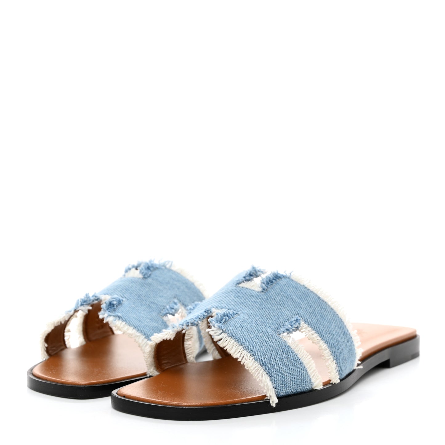 Denim Oran Fringe Sandals 37 Bleu Clair