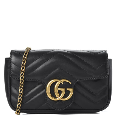 Gucci Calfskin Matelasse Super Mini GG Marmont Shoulder Bag Black 1 of 10