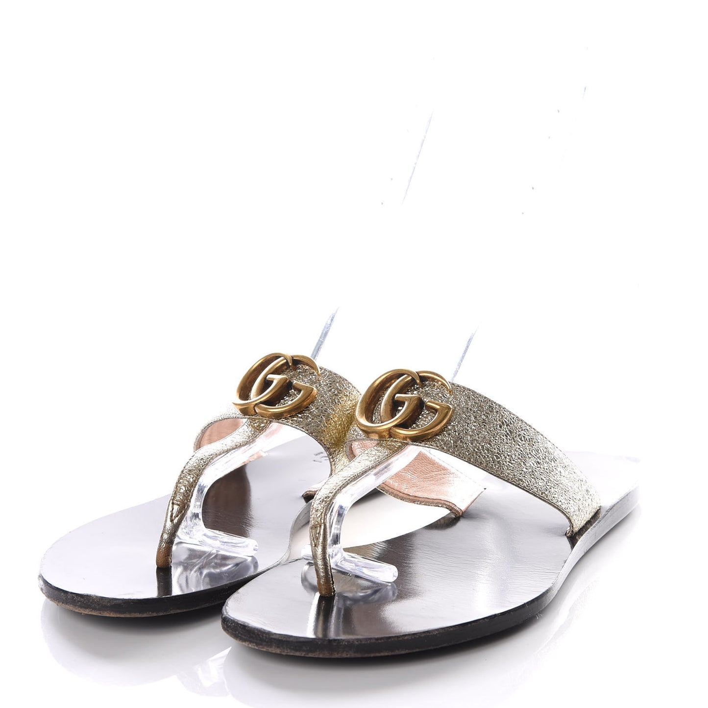 Nappa Silk Galassia GG Marmont Thong Flat Sandals 35 Platino