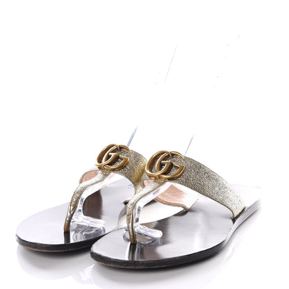 Gucci Nappa Silk Galassia GG Marmont Thong Flat Sandals 35 Platino 2 of 8