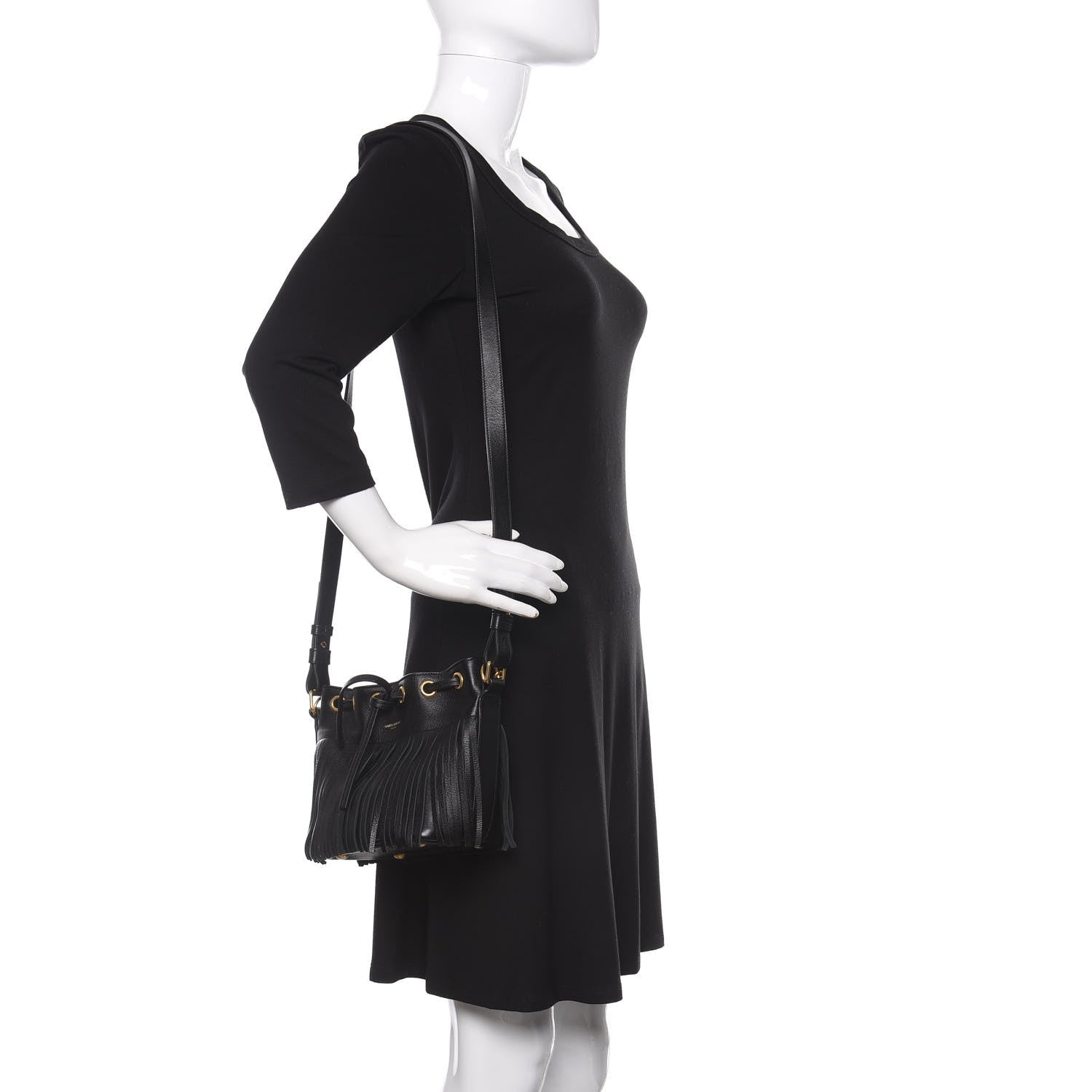Saint Laurent Calfskin Small Emmanuelle Fringe Bucket Bag Black 2 of 11