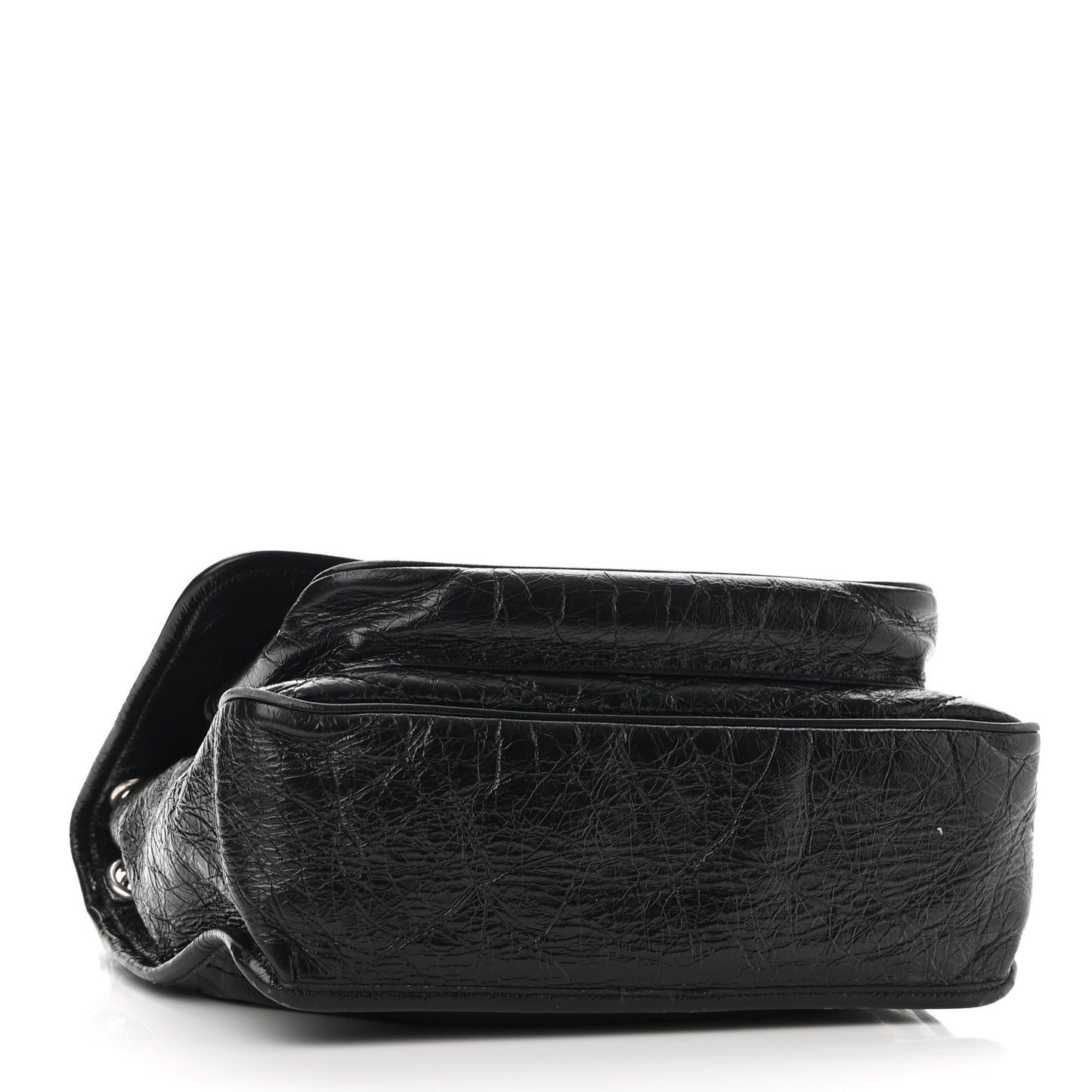 Crinkled Calfskin Matelasse Monogram Medium Niki Chain Satchel Black