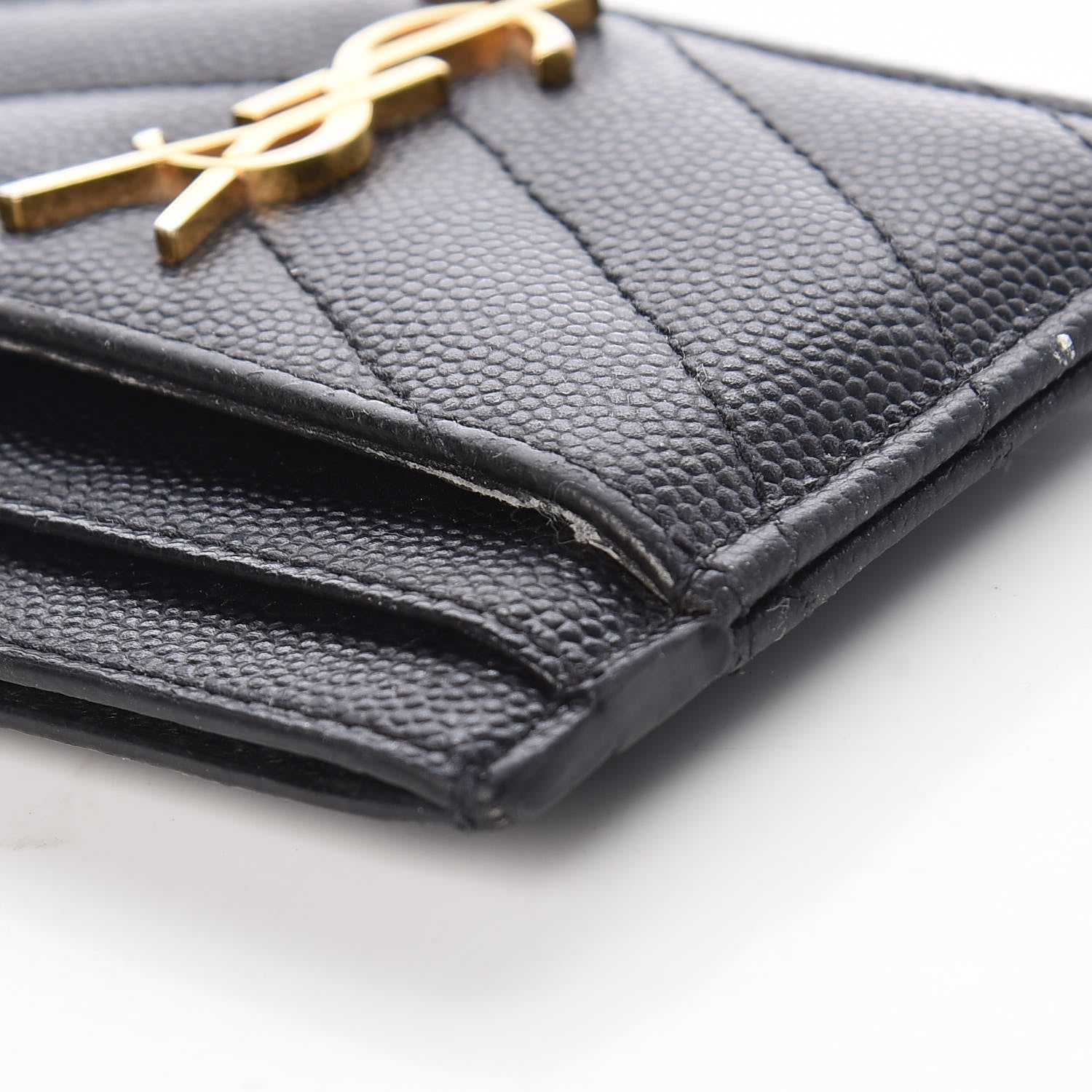 Saint Laurent Grain De Poudre Matelasse Chevron Monogram Credit Card Case Black 12 of 12