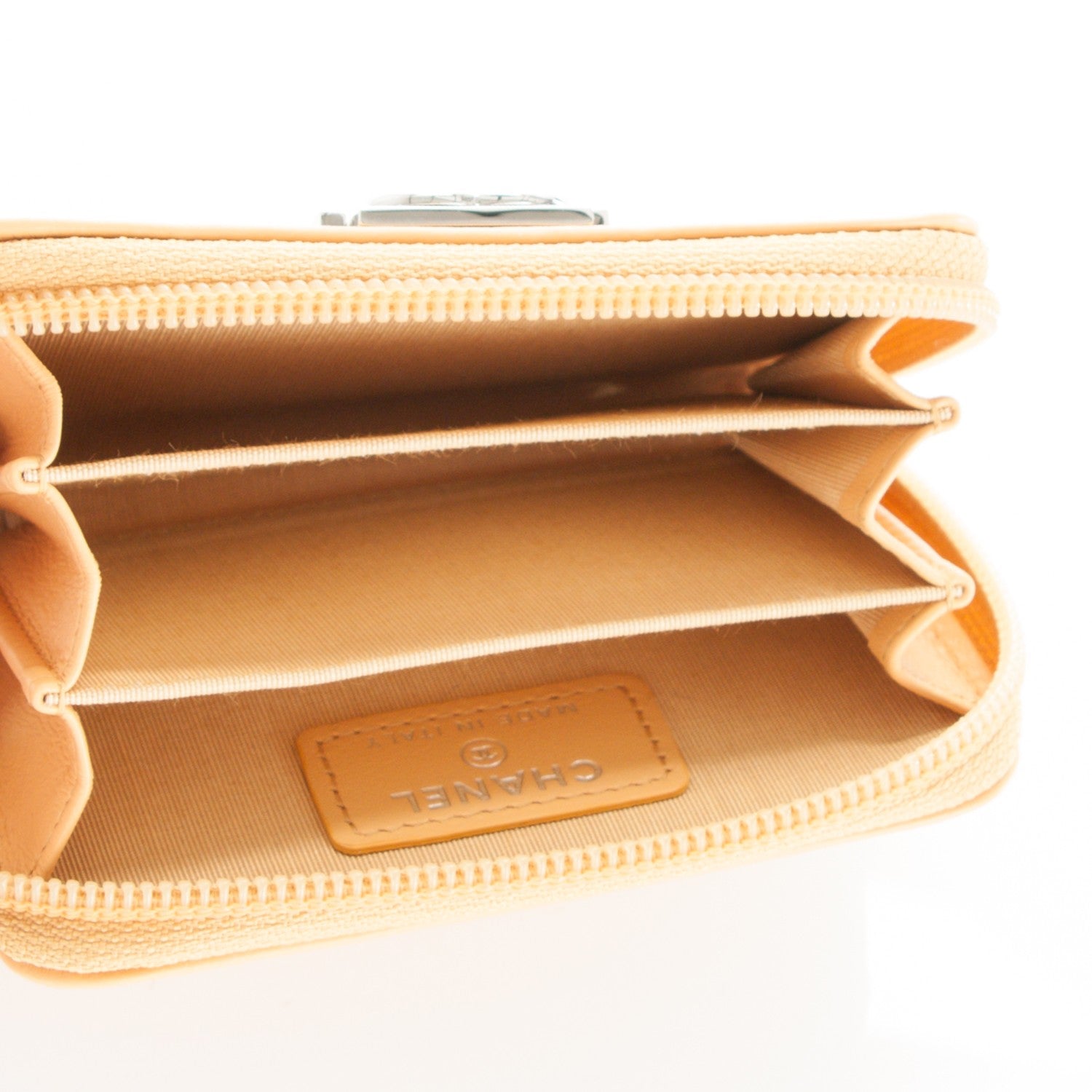 Chanel Calfskin Chevron Zip Around Boy Coin Purse Wallet Yellow 5 of 7