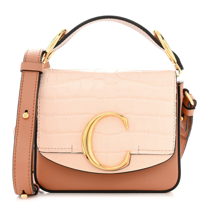 Chloe Calfskin Crocodile Embossed Mini C Double Carry Cement Pink 1 of 10