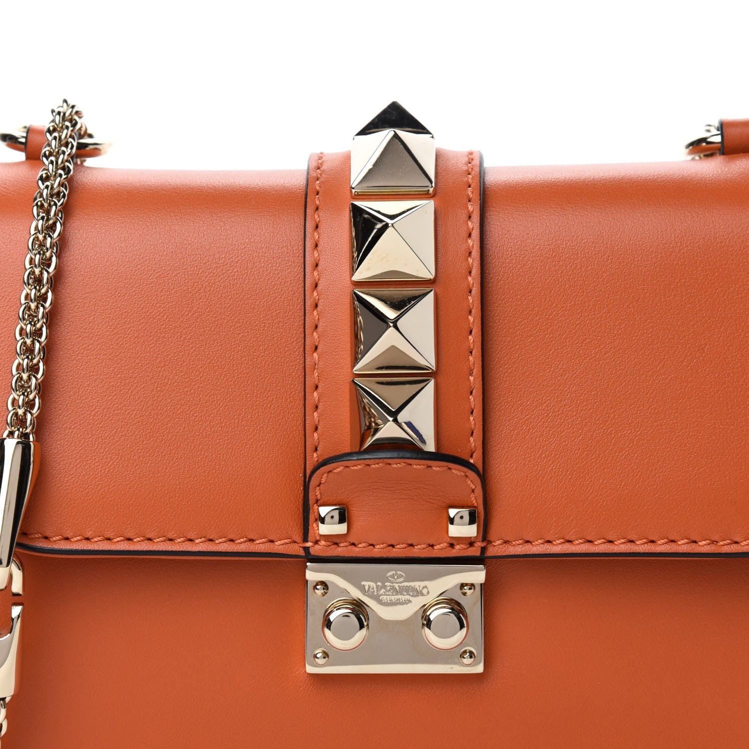 Valentino Garavani Vitello Small Glam Lock Rockstud Flap Orange 9 of 9