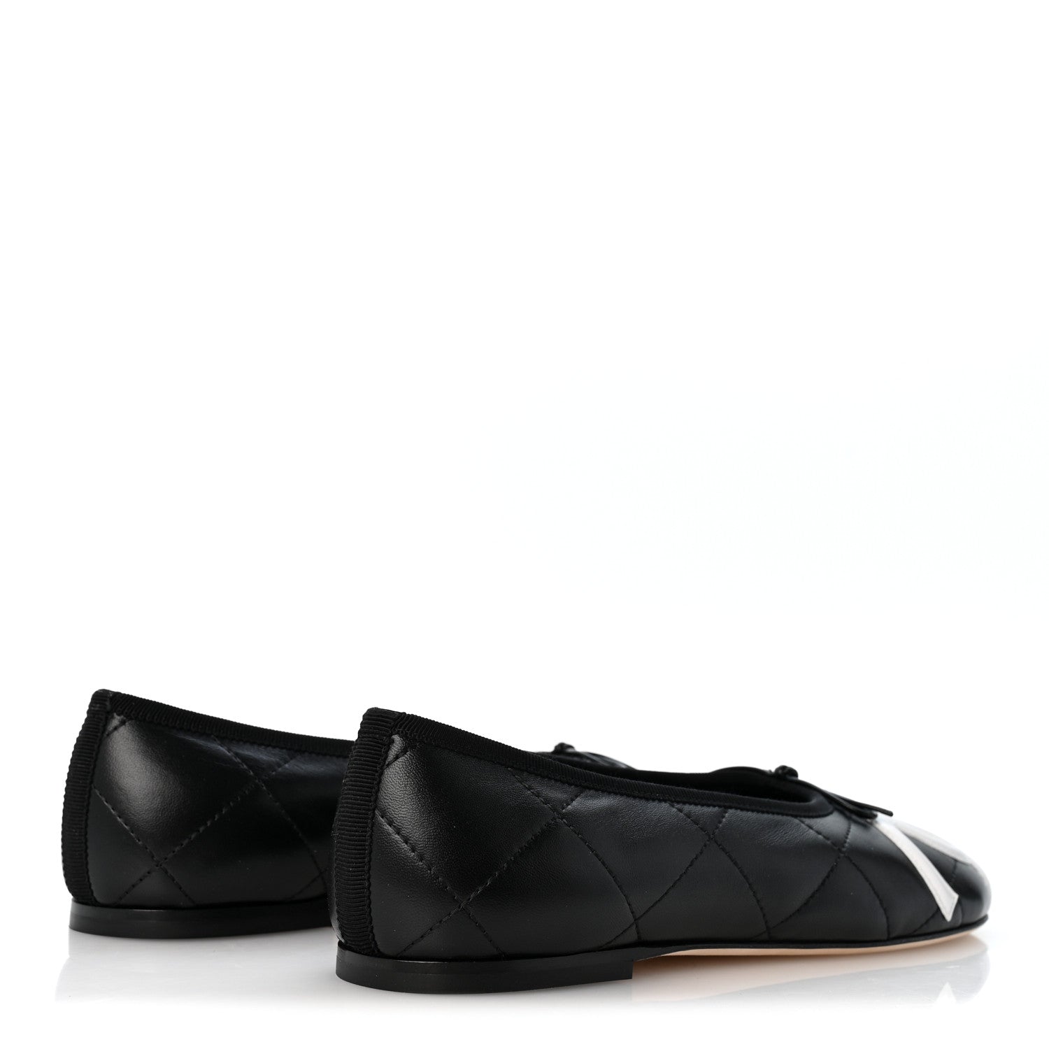 Chanel Lambskin Quilted CC Cambon Ballet Flats 39 Black White 5 of 10