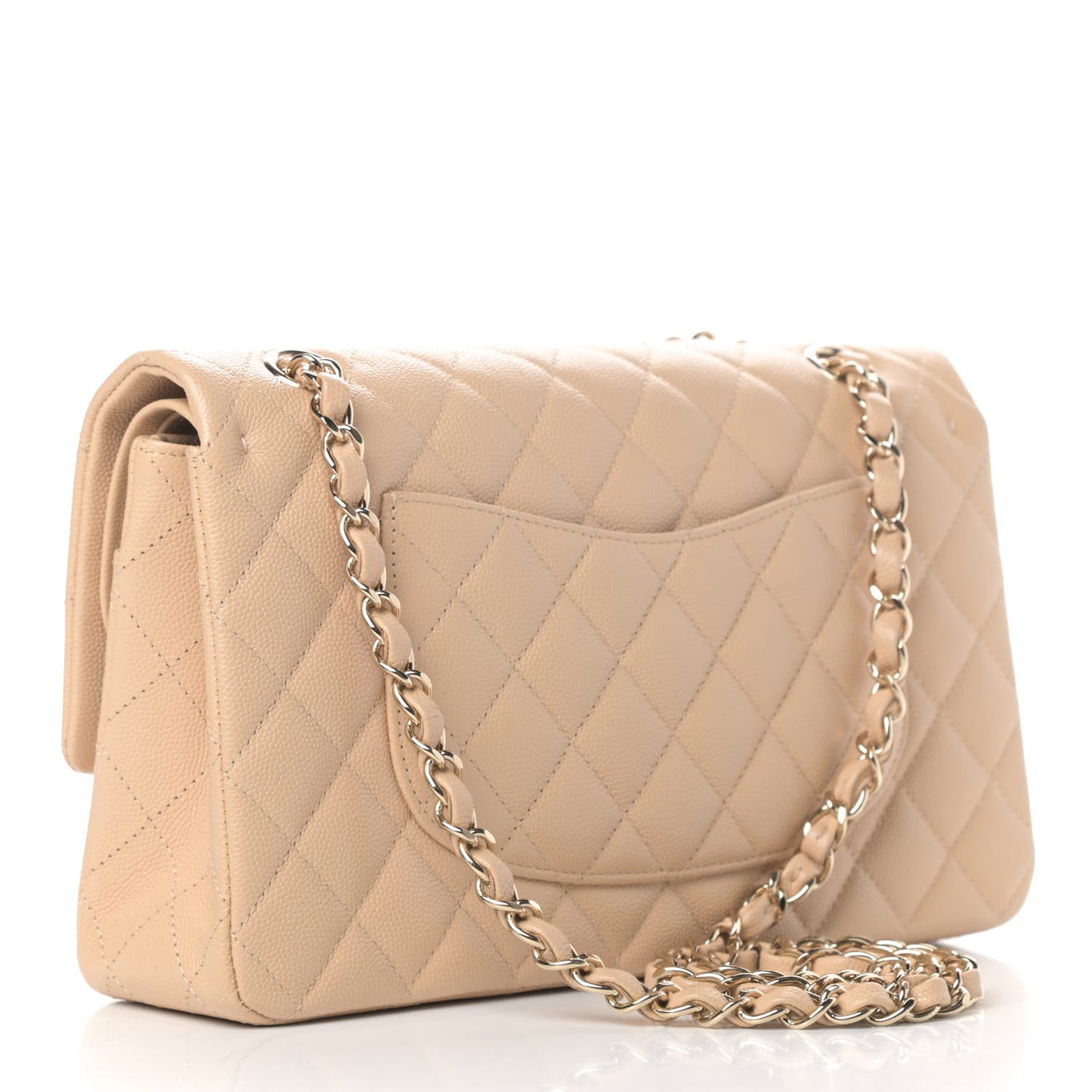 Caviar Quilted Medium Double Flap Beige