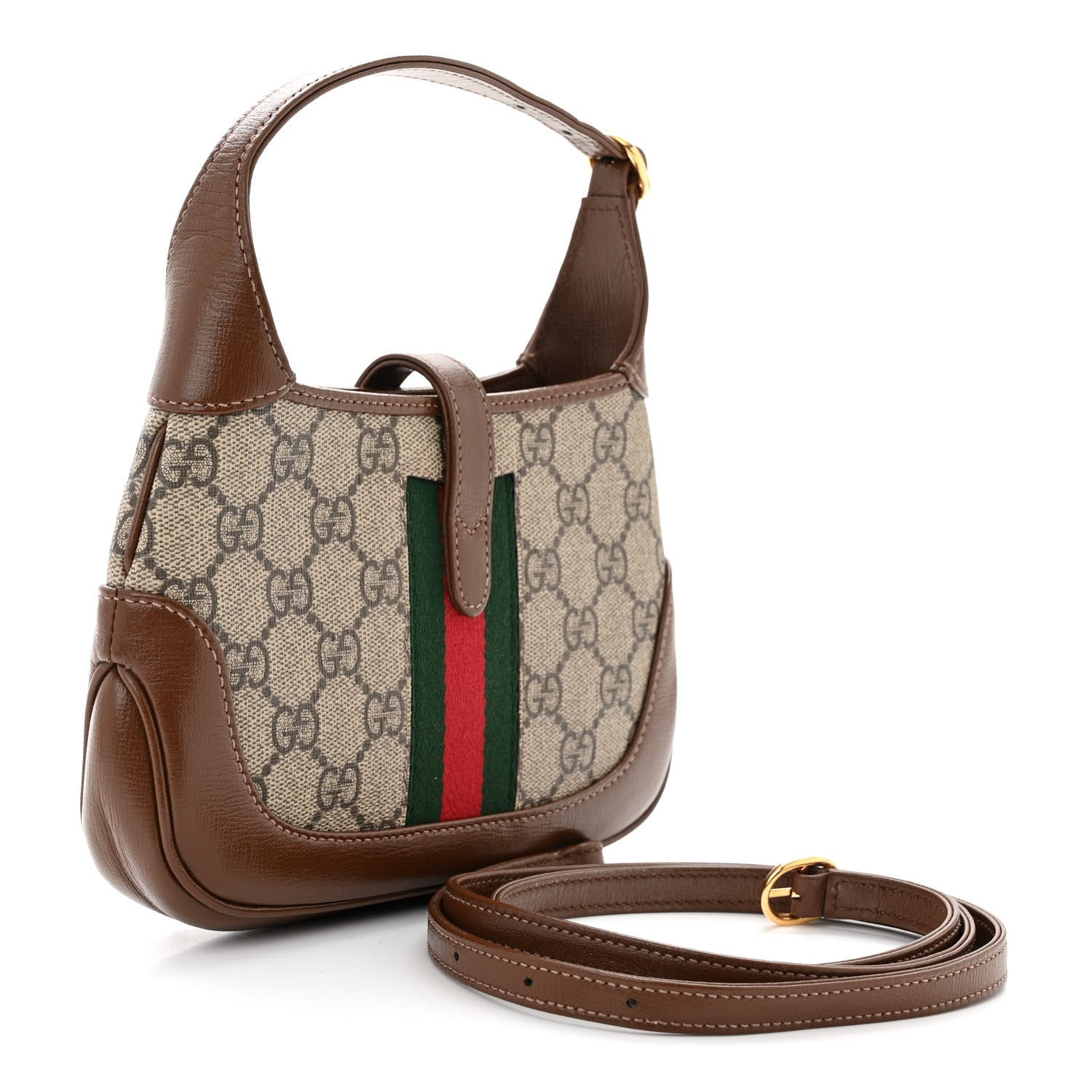 Gucci GG Supreme Monogram Azalea Calfskin Web Mini Jackie 1961 Hobo Beige Ebony Brown Sugar 3 of 10