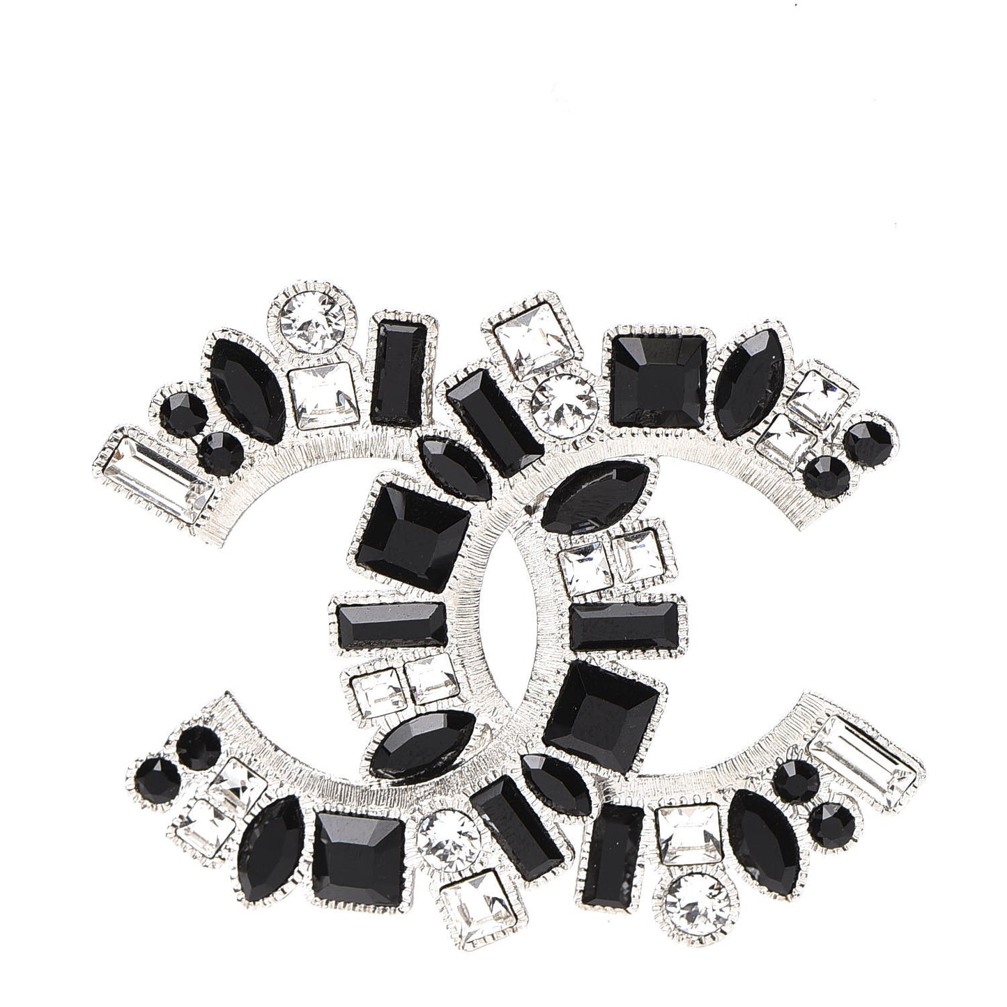 Baguette Crystal CC Brooch Black Silver