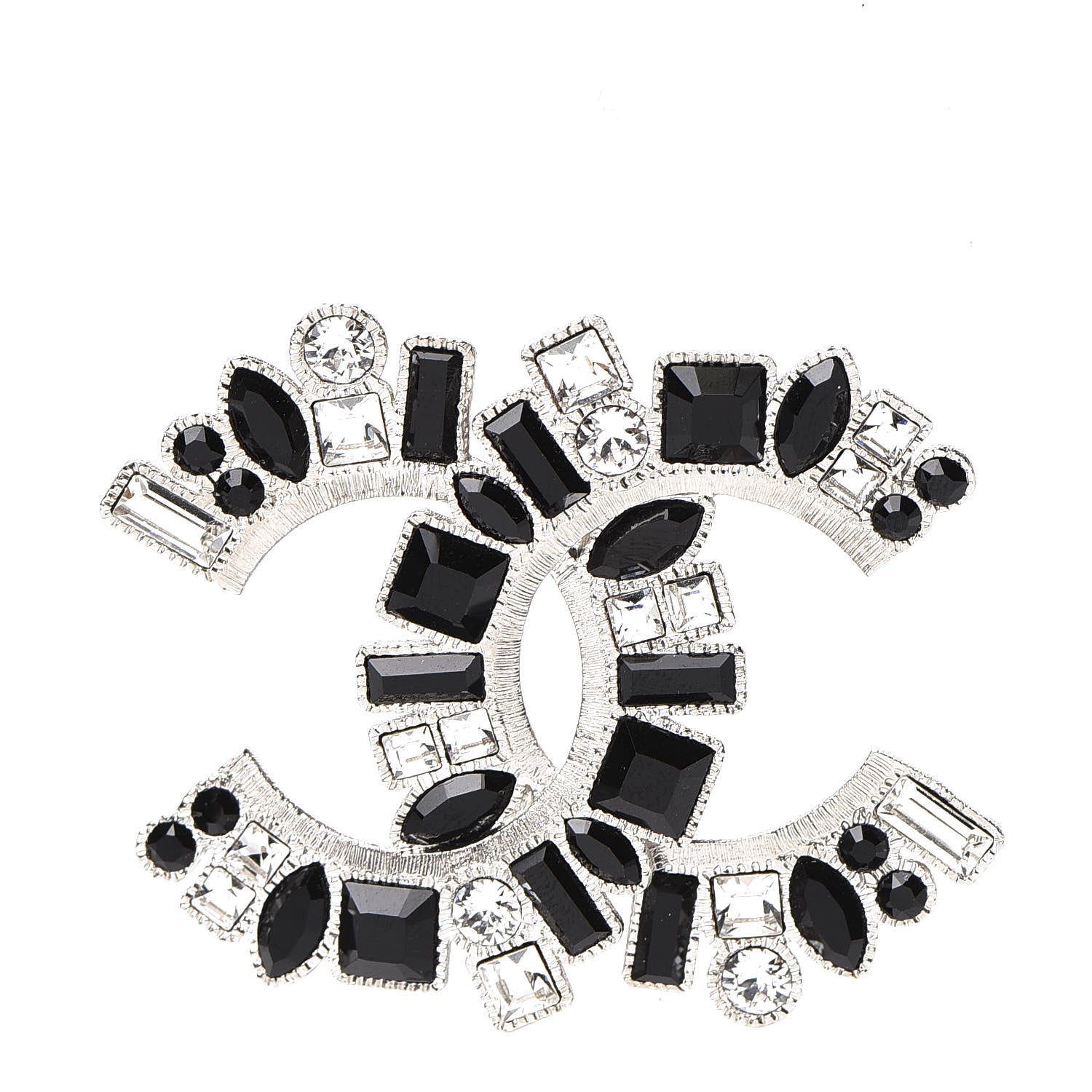 Chanel Baguette Crystal CC Brooch Black Silver 1 of 4