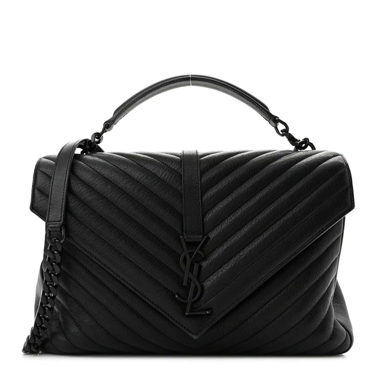 Sheepskin Matelasse Chevron Monogram Monochrome Large College Satchel Black