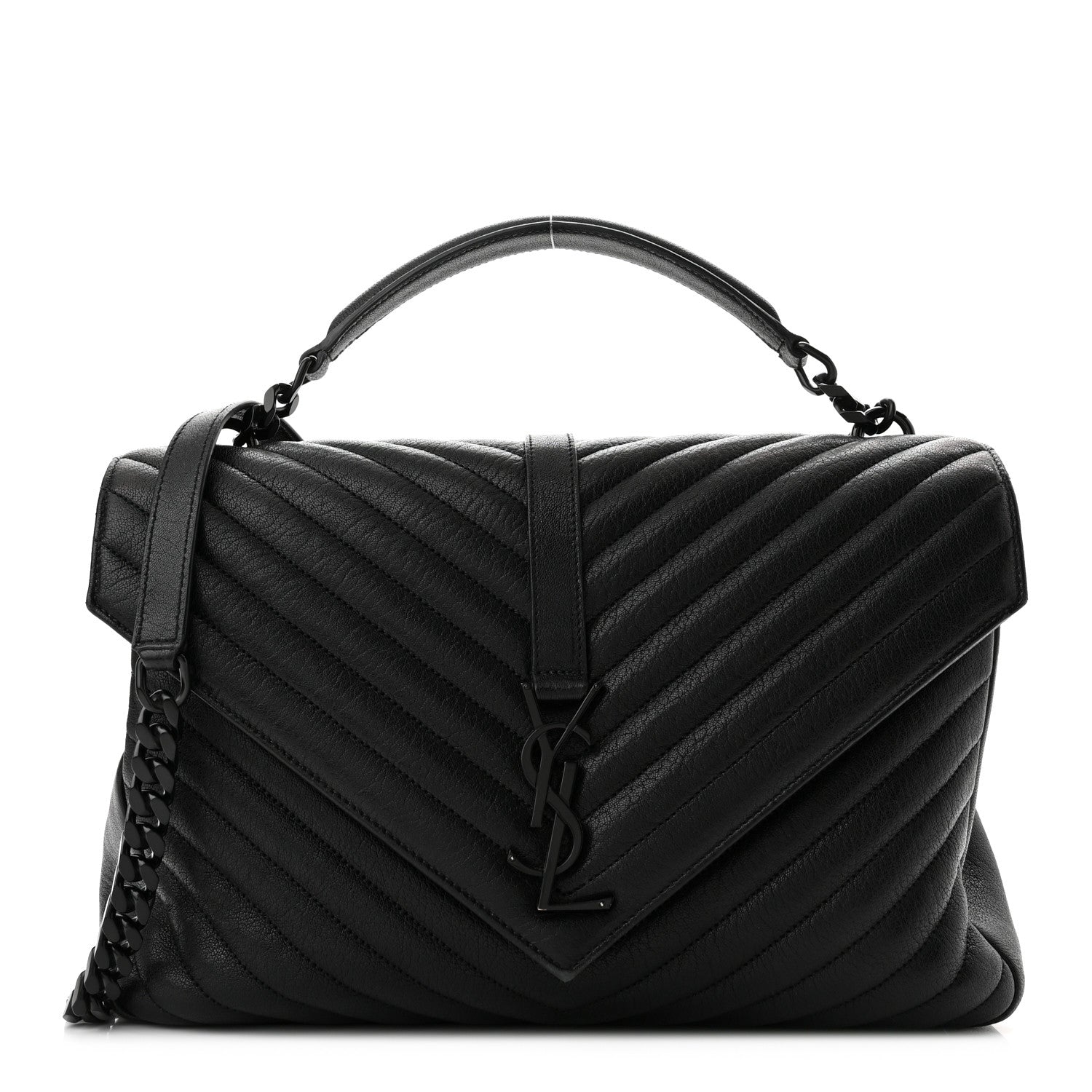 Saint Laurent Sheepskin Matelasse Chevron Monogram Monochrome Large College Satchel Black 1 of 11