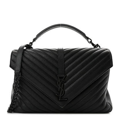 Saint Laurent Sheepskin Matelasse Chevron Monogram Monochrome Large College Satchel Black 1 of 11