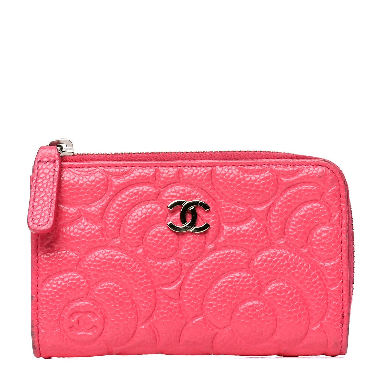 Caviar Camellia Embossed Key Holder Case Fuchsia
