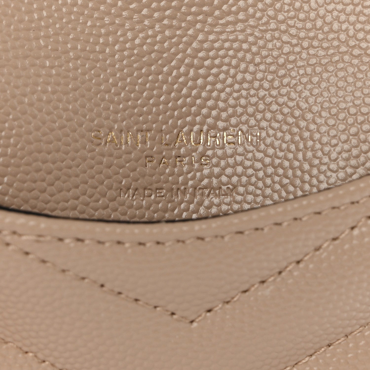 Saint Laurent Grain De Poudre Matelasse Chevron Monogram Compact Wallet Dark Beige 5 of 8