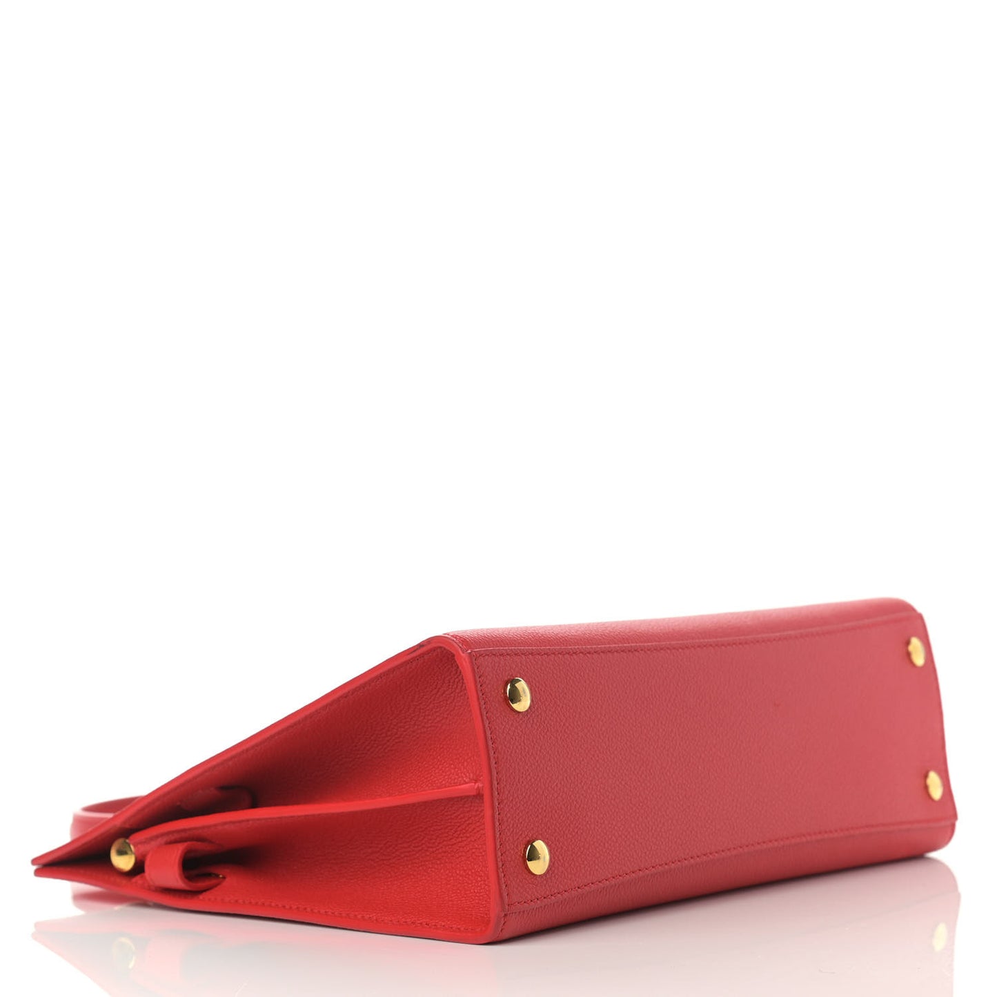 Grainy Calfskin Small Two Handle Title Bag Red