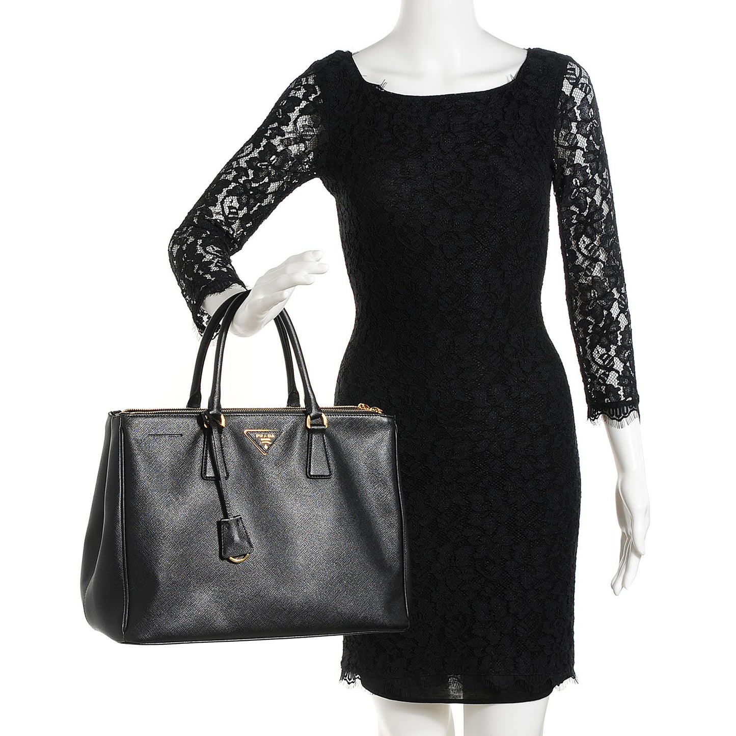 Saffiano Lux Large Double Zip Tote Nero Black