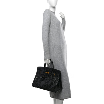 Hermes Shiny Porosus Crocodile Birkin 35 Black 2 of 17