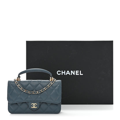 Chanel Lambskin Quilted Flap Phone Holder With Chain Blue 14 of 14
