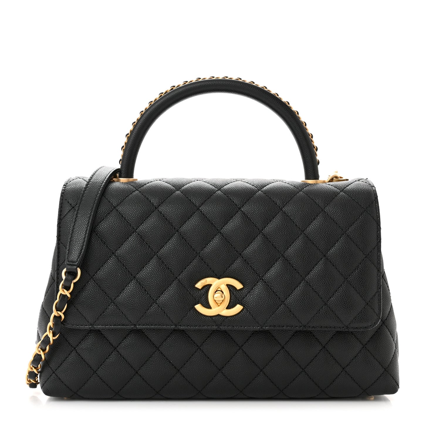Caviar Quilted Small Coco Chain Handle Flap Black