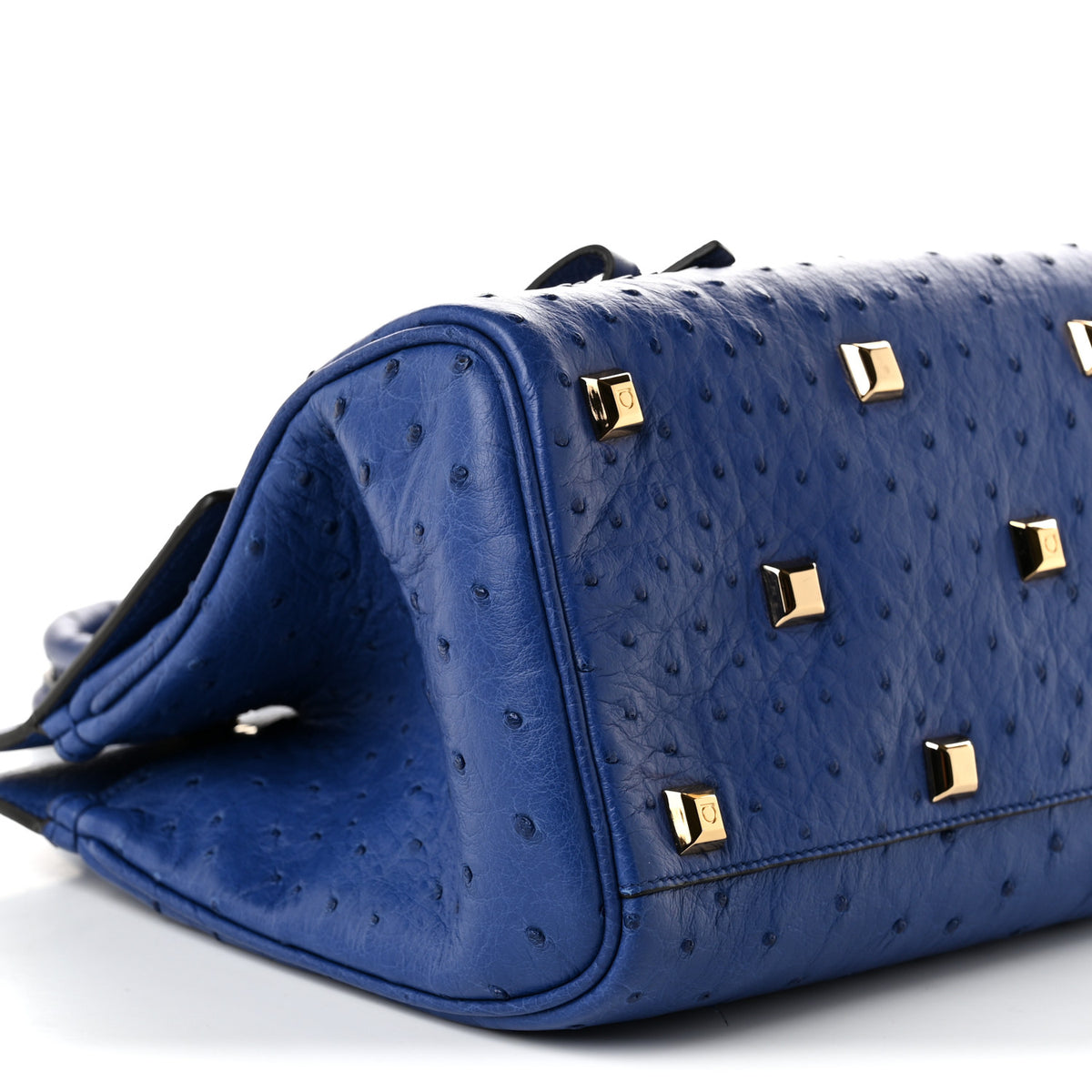 Salvatore Ferragamo Ostritch Medium Studio Top Handle Bag  Admiral Blue 9 of 10