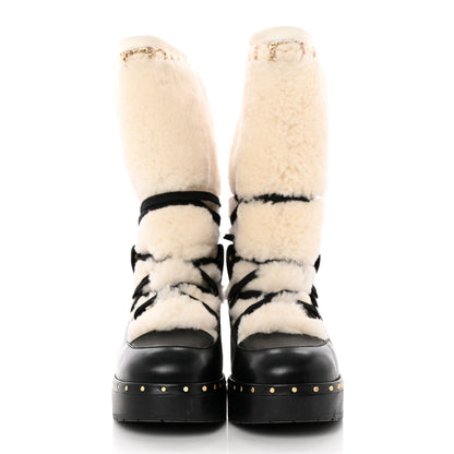 Chanel Shearling Chain Studded CC High Boot 37 White Black 2 of 16