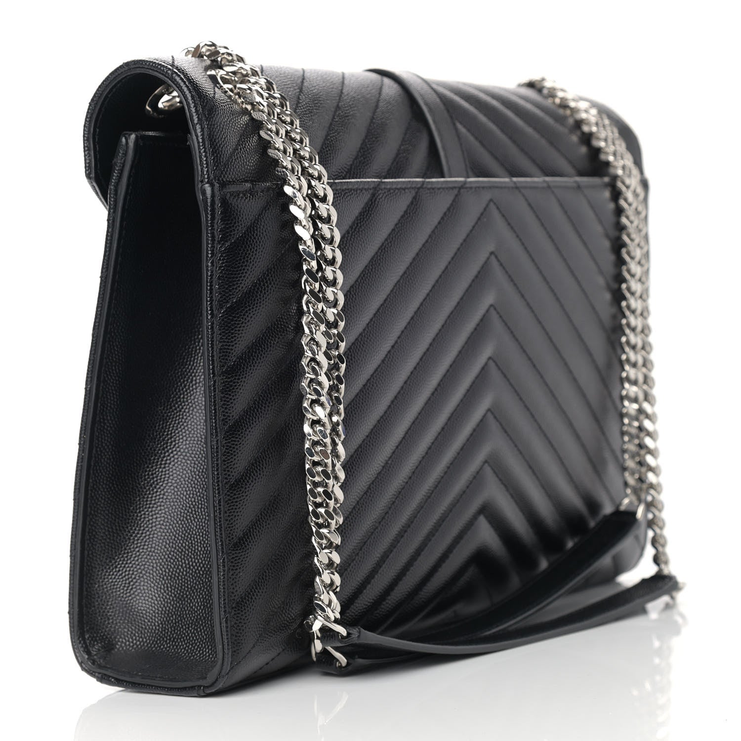 Saint Laurent Grain De Poudre Matelasse Chevron Large Monogram Satchel Black 3 of 11