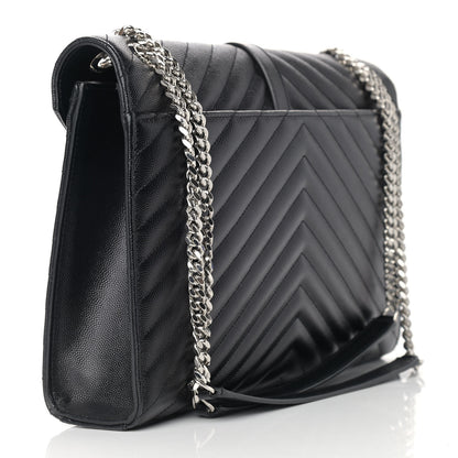 Saint Laurent Grain De Poudre Matelasse Chevron Large Monogram Satchel Black 3 of 11
