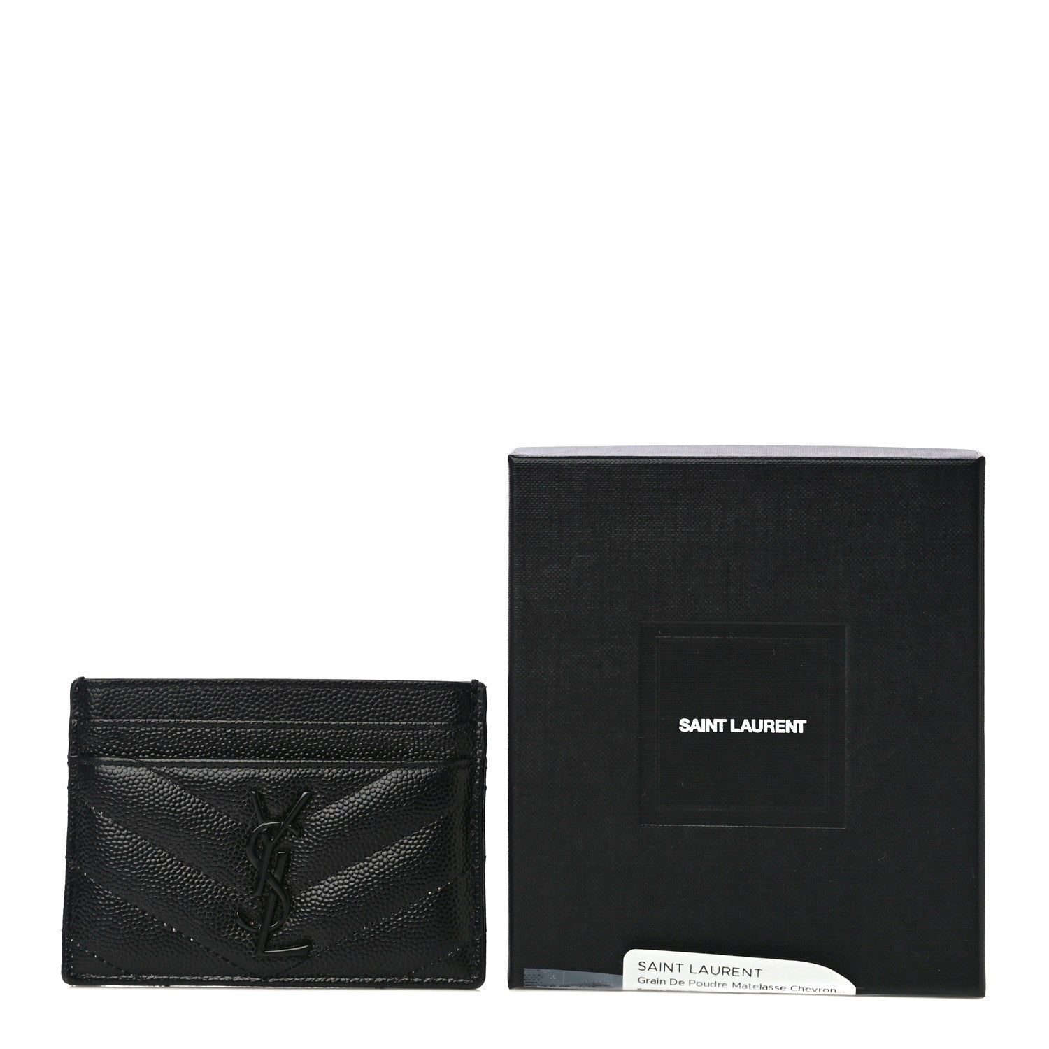 Saint Laurent Grain De Poudre Matelasse Chevron Monogram Credit Card Case Black 11 of 11
