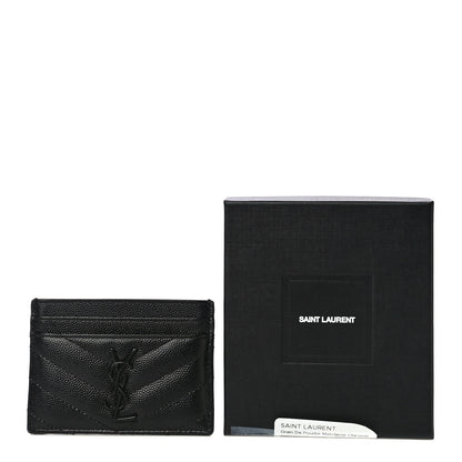 Saint Laurent Grain De Poudre Matelasse Chevron Monogram Credit Card Case Black 11 of 11