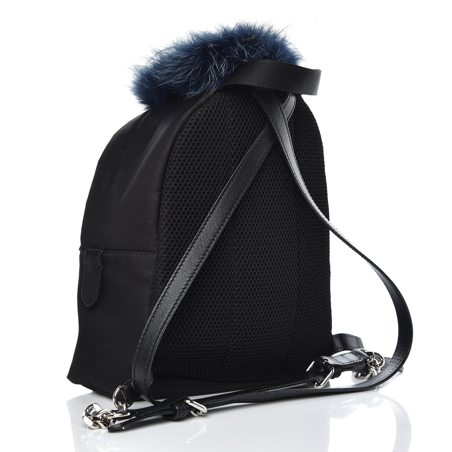 Nylon Vitello Fox Goat Fur Monster Eyes Mini Backpack Black Multicolor Sky