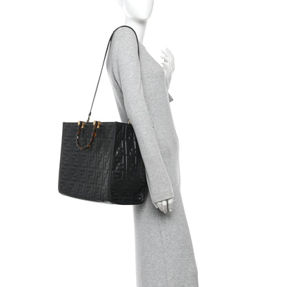 Fendi Vitello Plexiglass FF Embossed Medium Fendi Sunshine Shopper Tote Black 2 of 11