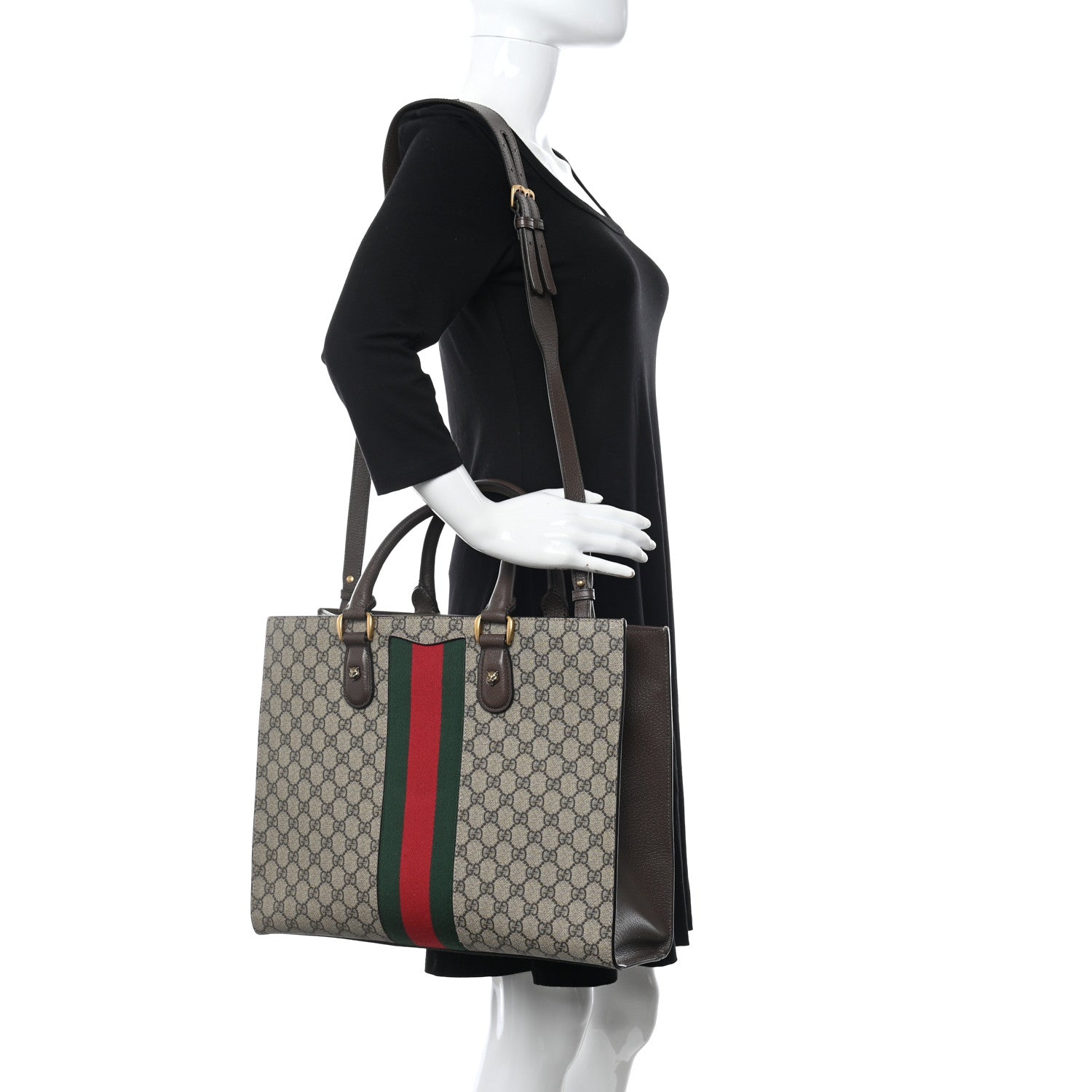 Gucci GG Supreme Monogram Web XL Animalier Top Handle Tote Brown 2 of 12