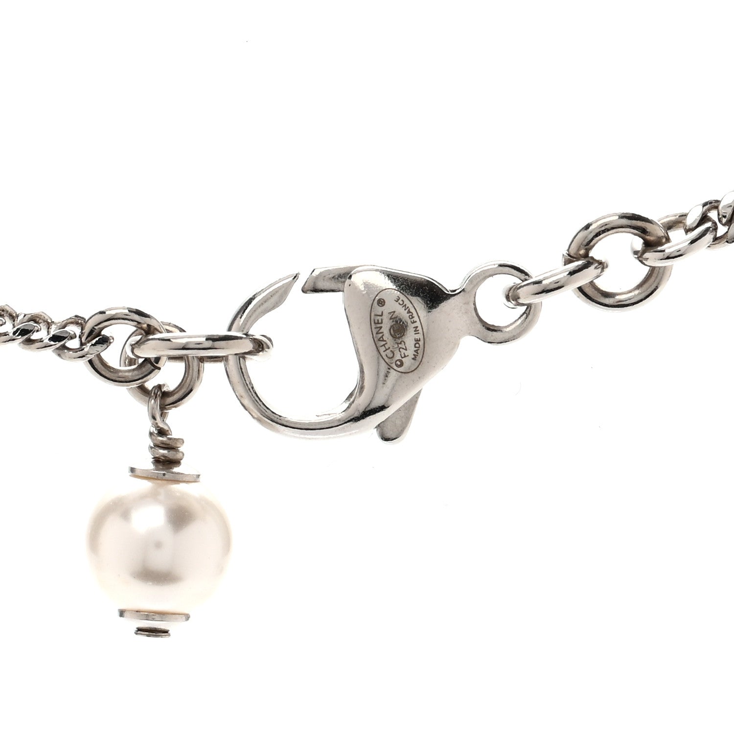 Chanel Crystal CC Heart Drop Chain Necklace Silver 5 of 6