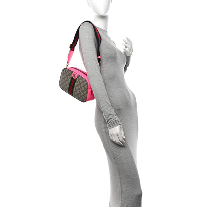 Gucci GG Supreme Monogram Textured Dollar Calfskin Web Ophidia Small Crossbody Bag Beige Ebony Fuchsia 2 of 10