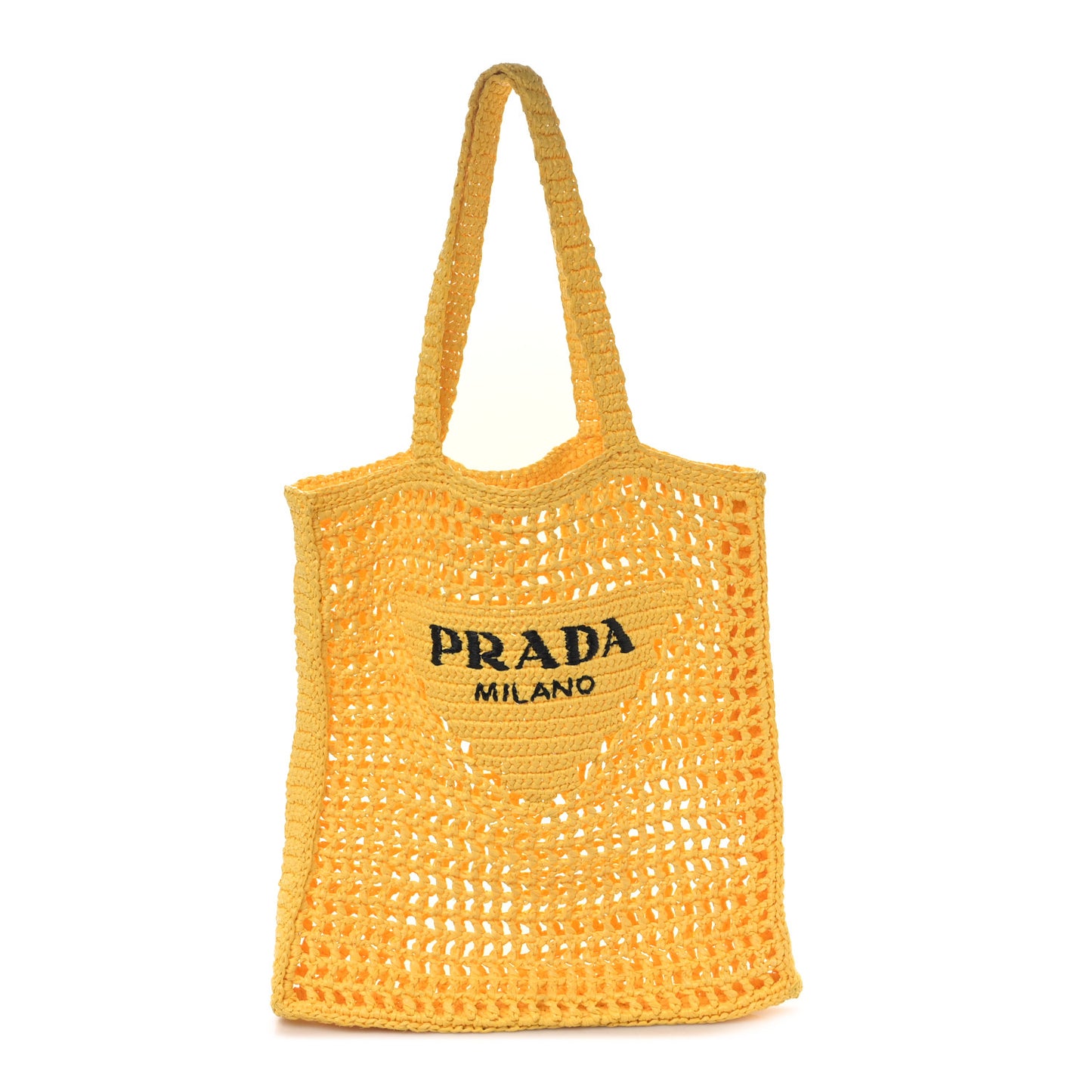 Yarn Raffia Effect Crochet Logo Embroidered Tote Bag Giallo