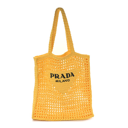 Prada Yarn Raffia Effect Crochet Logo Embroidered Tote Bag Giallo 1 of 8