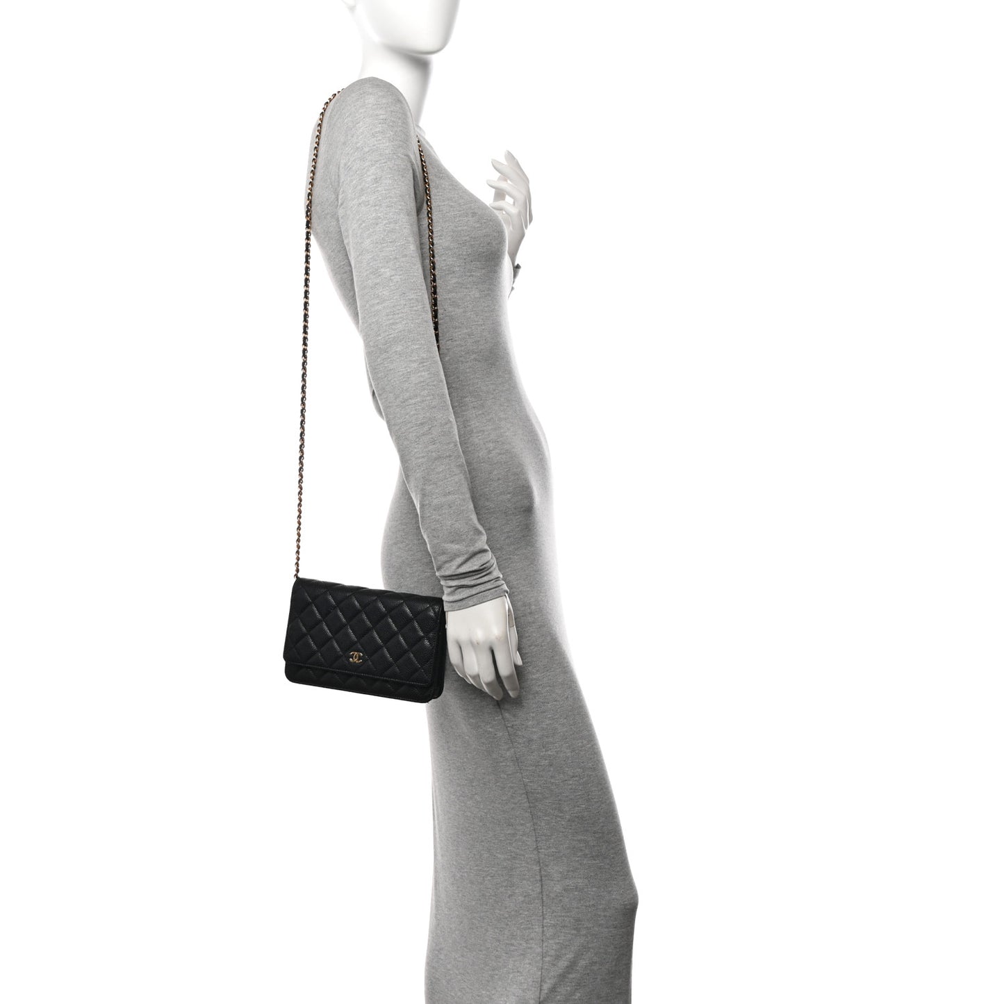 Caviar Quilted Wallet on Chain WOC Black