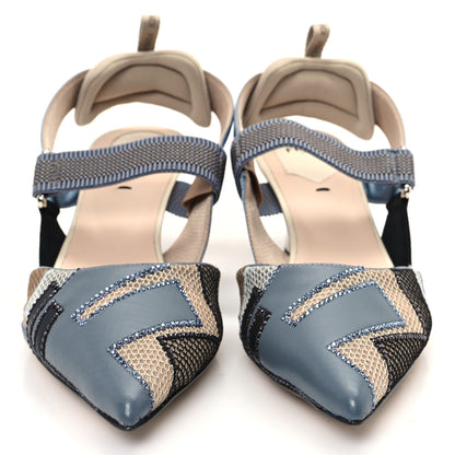 Fendi Mesh Lambskin Crystal FF Colibri 85mm Slingback Pumps 40 Blue 3 of 8