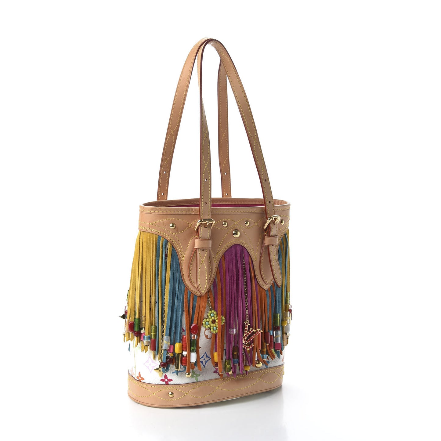 Monogram Multicolor Fringe Bucket White