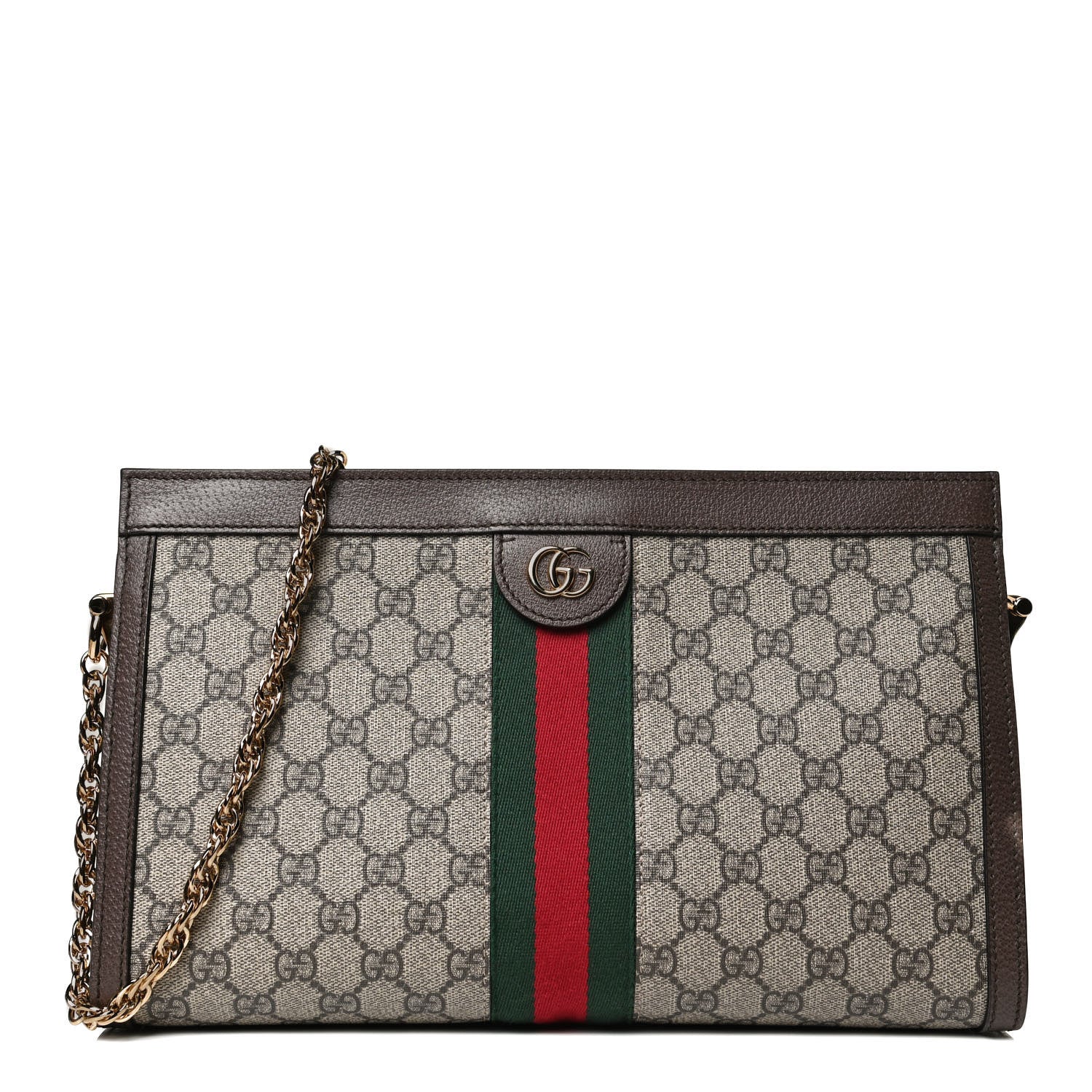 Gucci GG Supreme Monogram Web Medium Ophidia Chain Shoulder Bag Brown 1 of 10