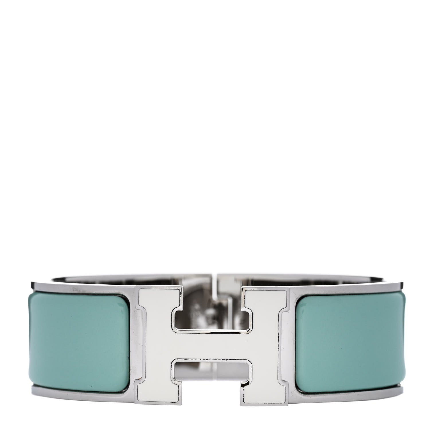 Hermes Enamel Wide Clic Clac H Bracelet GM Lagon White 1 of 4