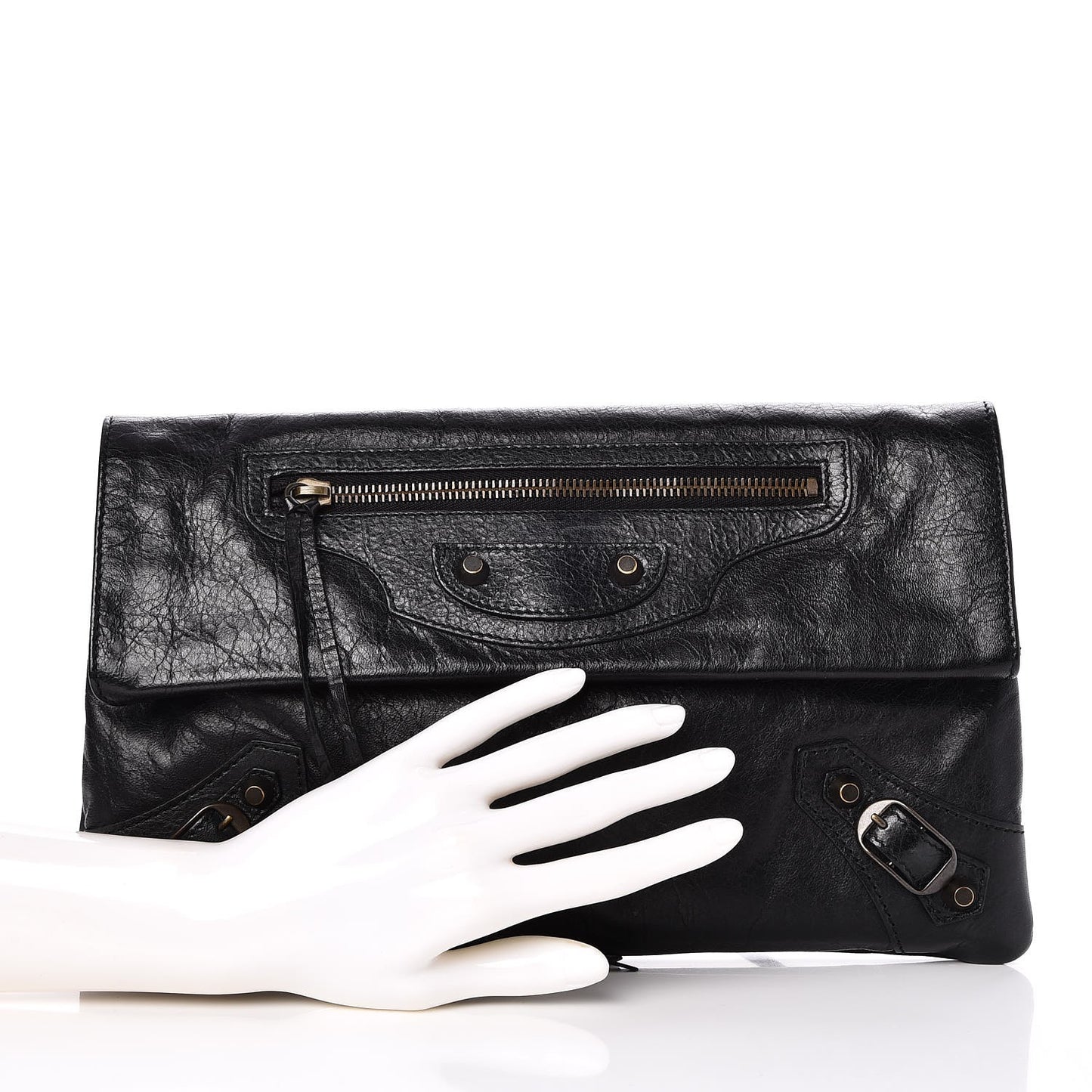 Agneau Classic Hardware Envelope Clutch Black
