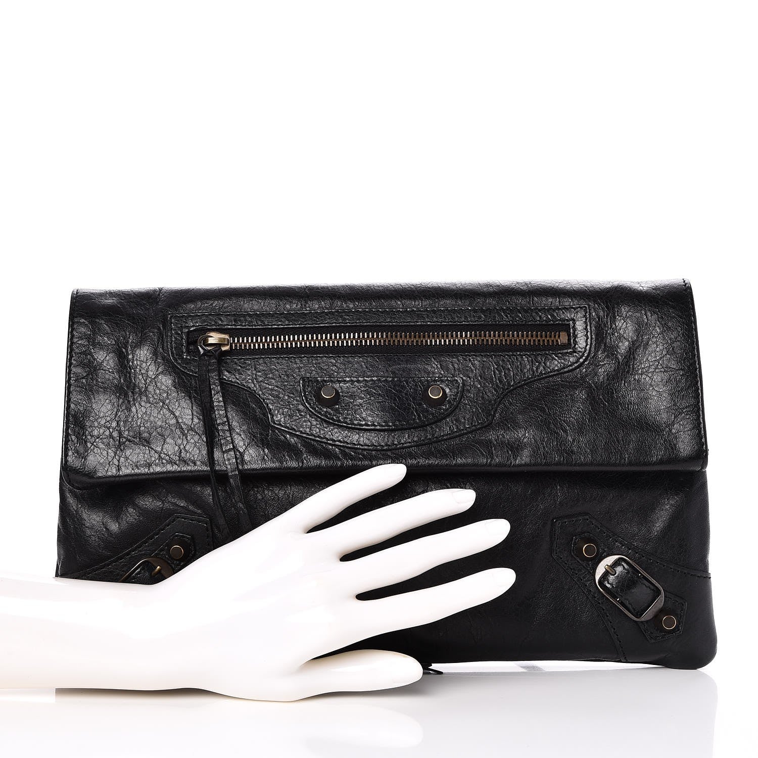 Balenciaga Agneau Classic Hardware Envelope Clutch Black 2 of 7
